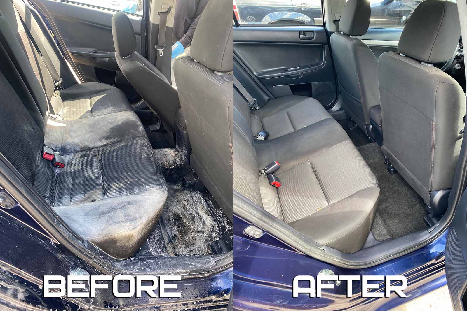 really messy SUV back seat - before and after Calgary car detailing