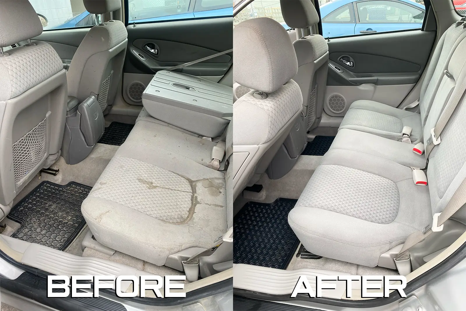 interior of white car before and after detailing - Calgary auto detailers